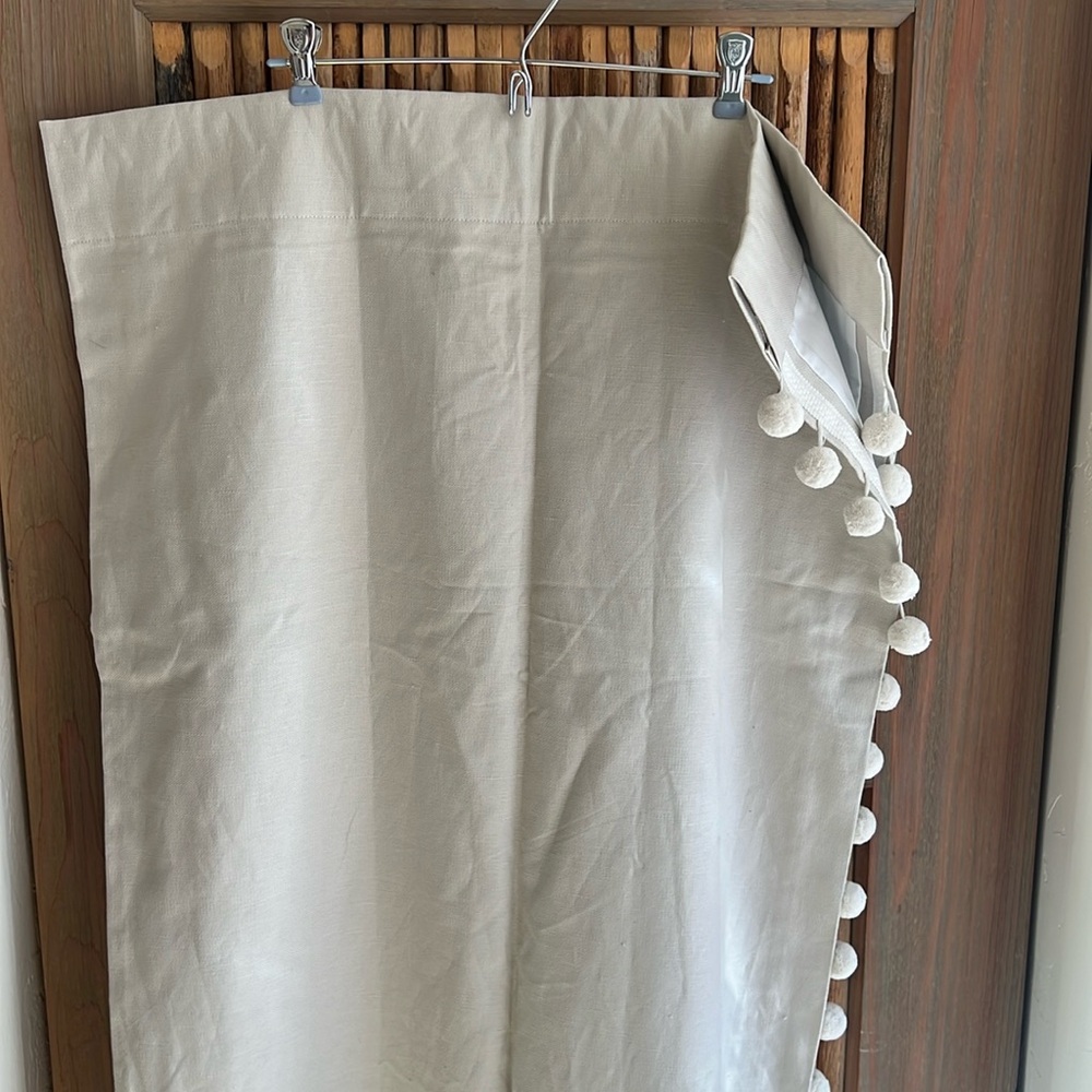 NWOT Restoration Hardware Baby & Child Tan Cotton/Linen Drapery Panels PomPoms
